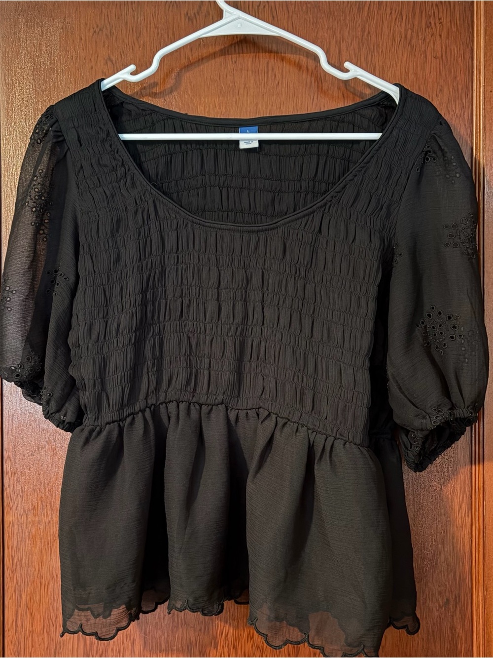 Old Navy Peplum Scoop Neck Puff Sleeve Top - Black, L